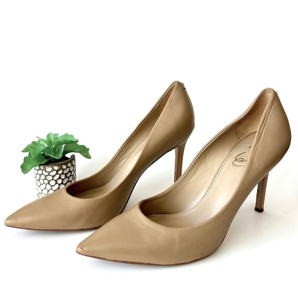 Sam Edelman Hazel Nude Leather Pumps Stiletto Heels Size 9.5 - Picture 2 of 12